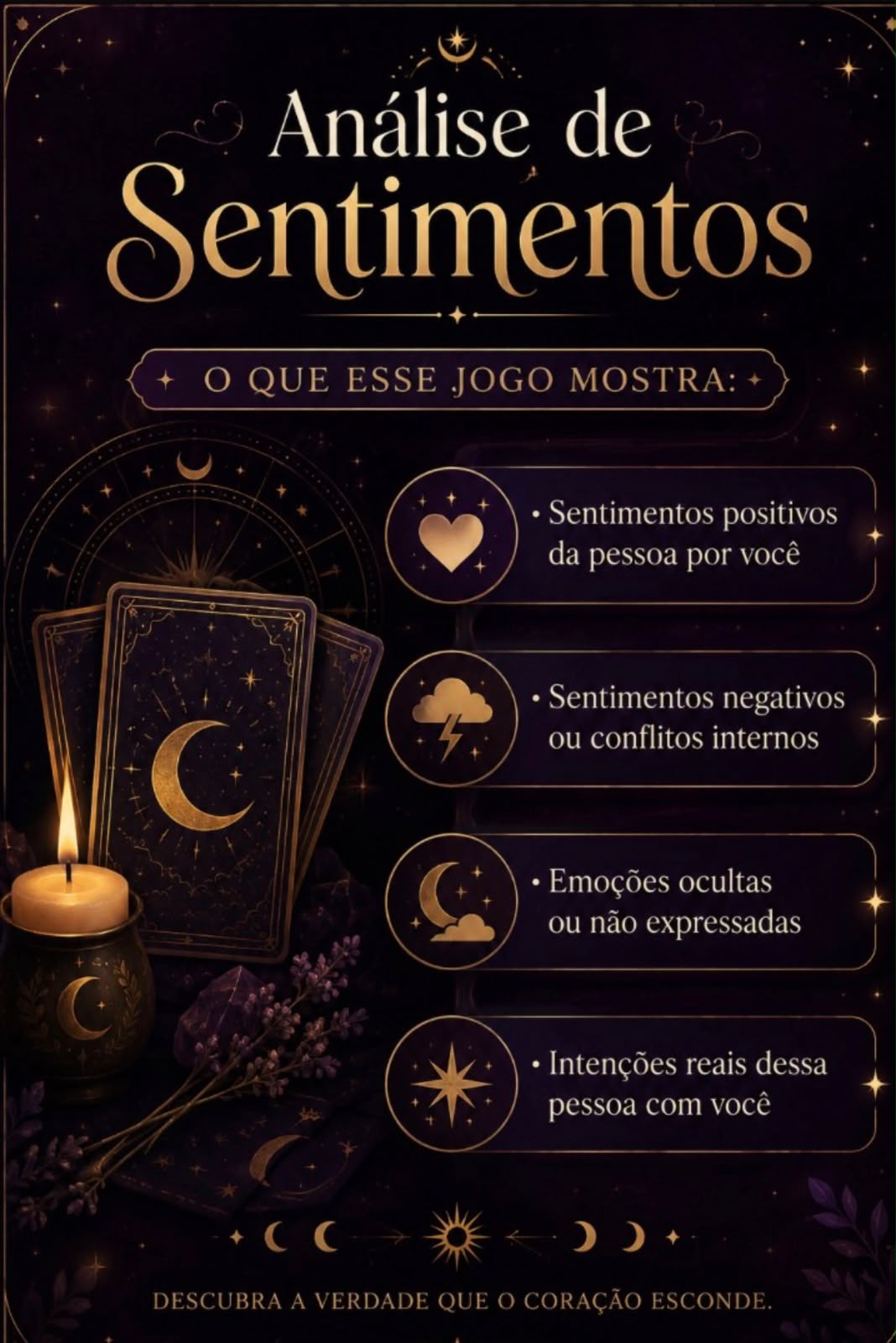 Arte do jogo Análise de Sentimentos — cartas ao lado de uma vela acesa