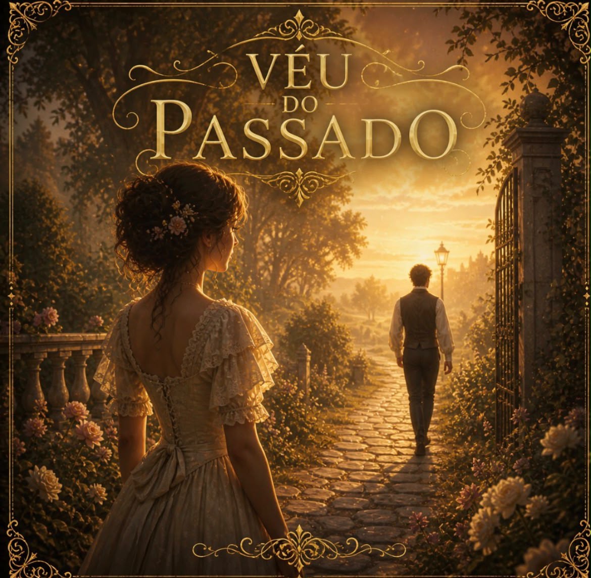 Arte do jogo Véu do Passado — uma mulher observa uma figura que se afasta ao longe